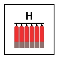 Знак Стационарная батарея системы пожаротушения Галоном (Fixed halon gas fire extinguishing battery)