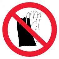 Запрещающий знак Запрещается работать в перчатках (рукавицах)